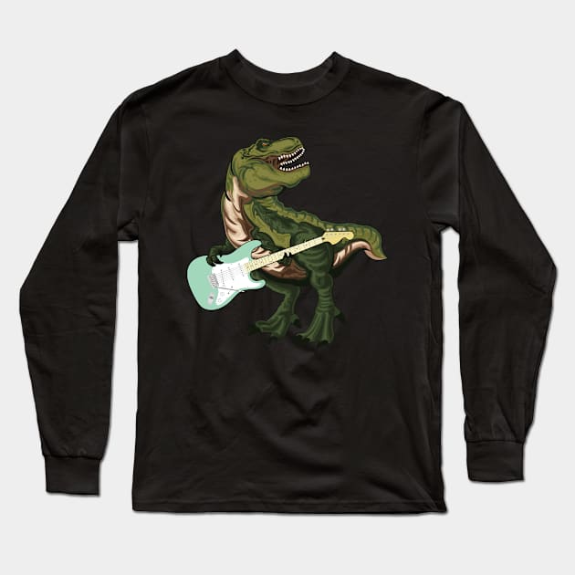 Dinosaur Guitar Trex Rock N Roll Punk Shredder Guitarist Player Band Kids Men Women Long Sleeve T-Shirt by Shirtsurf